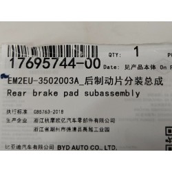 Plaquettes de frein arrière - BYD - 17695744-00