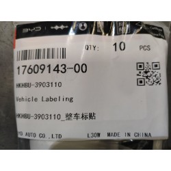 Étiquette véhicule - BYD - 17609143-00