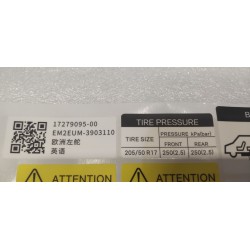 Étiquette véhicule - anglais - BYD - 17279095-00