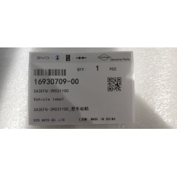 Étiquette du véhicule - BYD - 16930709-00