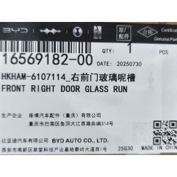 Joint coulissant de vitre de porte avant droite - BYD - 16569182-00