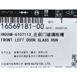 Joint coulissant de vitre de porte avant gauche - BYD - 16569181-00
