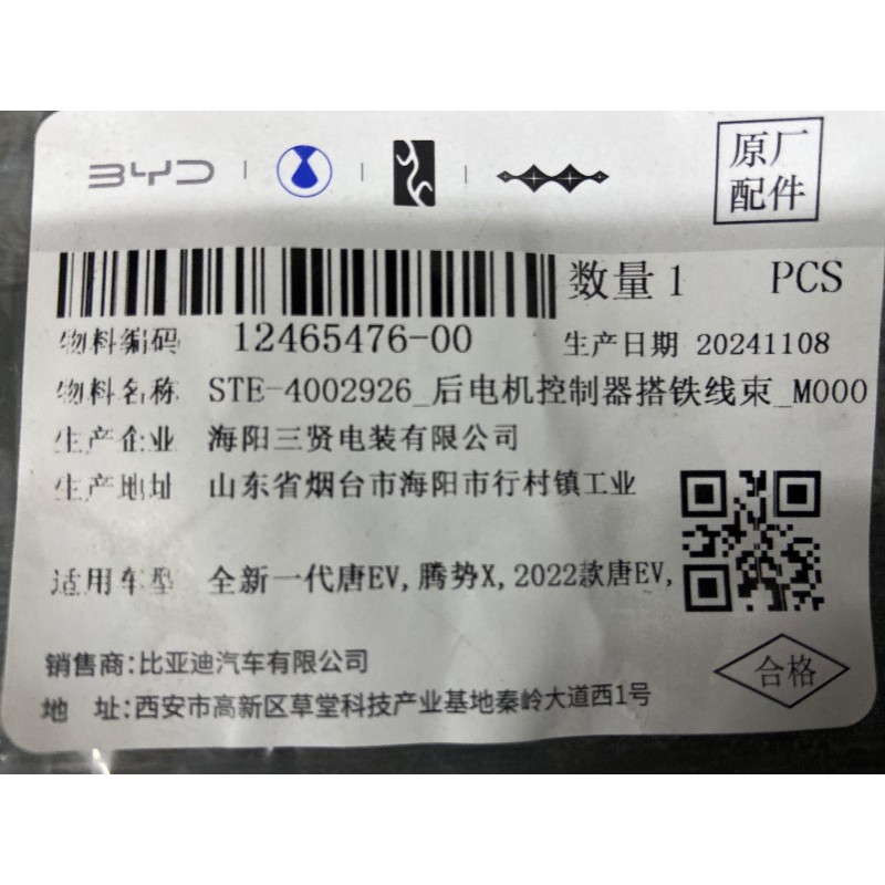 Faisceau de raccordement de calculateur de moteur arrière - BYD - 12465476-00