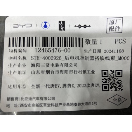 Faisceau de raccordement de calculateur de moteur arrière - BYD - 12465476-00