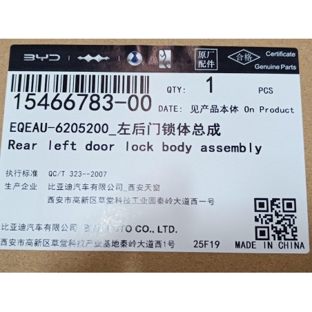 Corps de serrure de porte arrière gauche - BYD - 15466783-00
