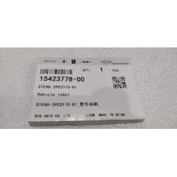 Étiquette de véhicule - BYD - 15423778-00