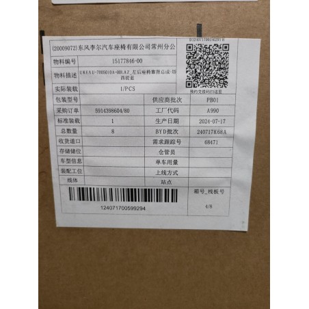 Assy Dossier de Siège Arrière Gauche-Bleu Tahiti - BYD - 15177846-00