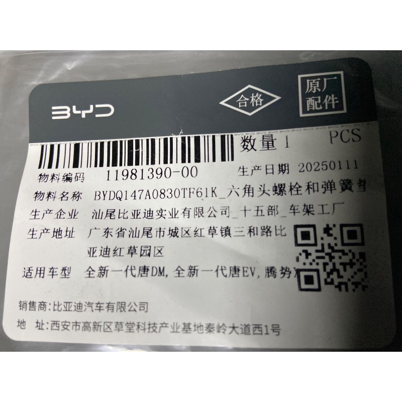 Boulon six pans et rondelle élastique - BYD - 11981390-00