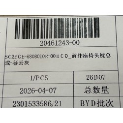Appui-tête de siège avant - Gris HCQ - BYD - 20461243-00