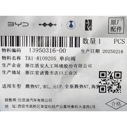 Soupape unidirectionnelle - BYD - 13950316-00