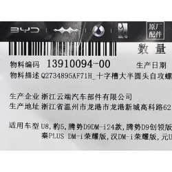 Vis autoforeuse à tête champignon à empreinte Phillips - BYD - 13910094-00