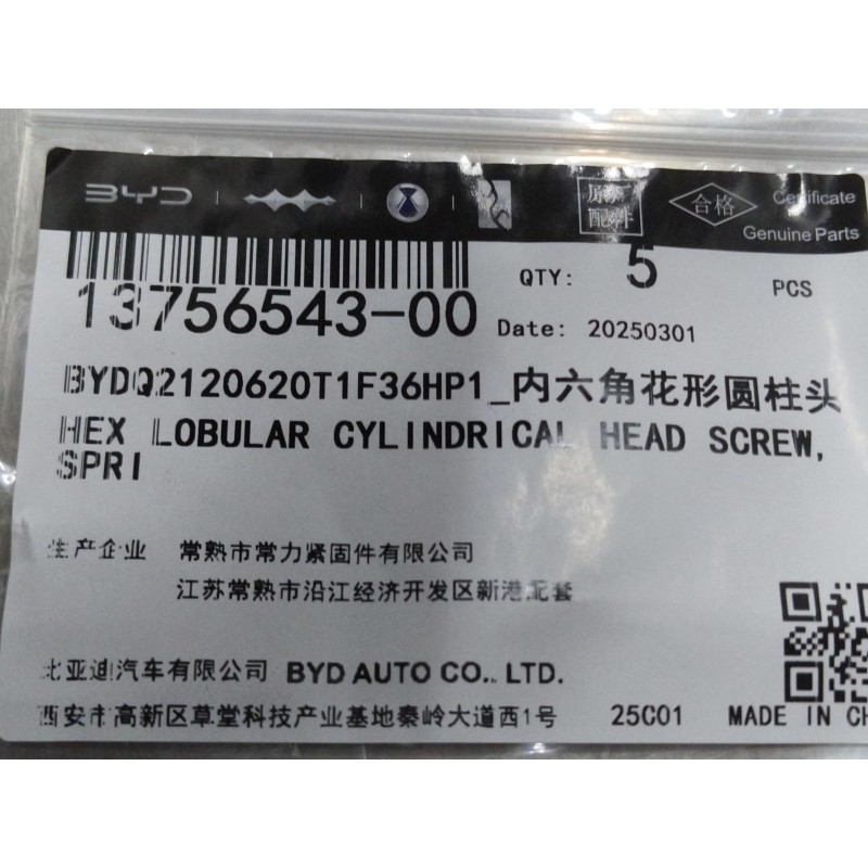 Vis à tête bombée - BYD - 13756543-00