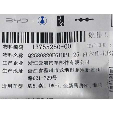 Vis à tête fraisée à six pans creux - BYD - 13755250-00