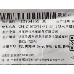 Écrou hexagonal de type 1 - BYD - 13754765-00