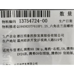 Boulon à bride hexagonale - BYD - 13754724-00