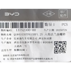 Boulon à embase hexagonale - BYD - 13752300-00