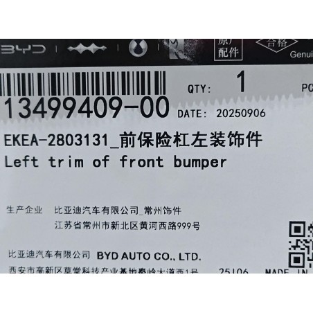 Garniture gauche du pare-chocs avant - BYD - 13499409-00
