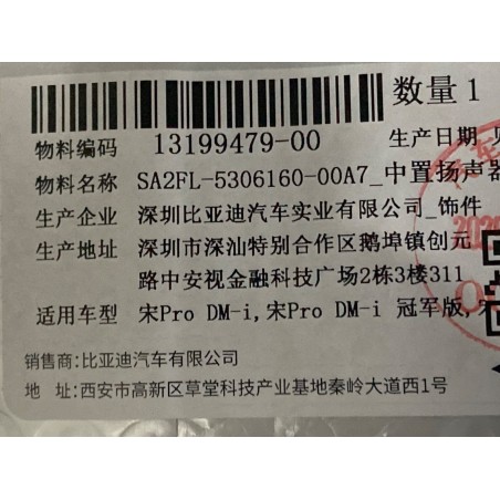 Grille de haut-parleur central - Noir sombre - BYD - 13199479-00