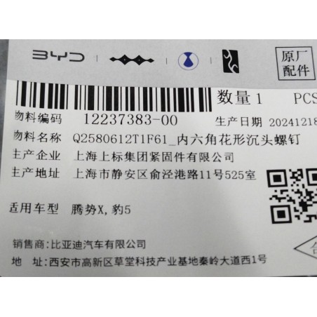 Vis à tête fraisée hexagonale - BYD - 12237383-00