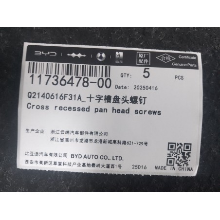 Vis à tête cylindrique bombée à empreinte Phillips - BYD - 11736478-00