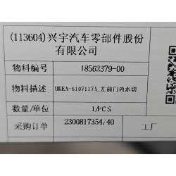 Joint d'étanchéité intérieur de porte avant gauche - BYD - 18562379-00