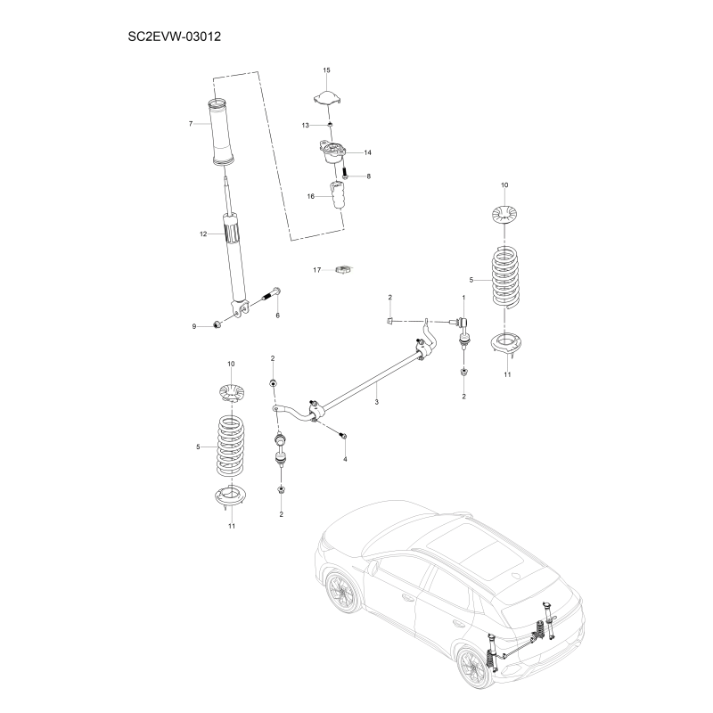 Barre stabilisatrice et amortisseur arrière BYD Atto 2