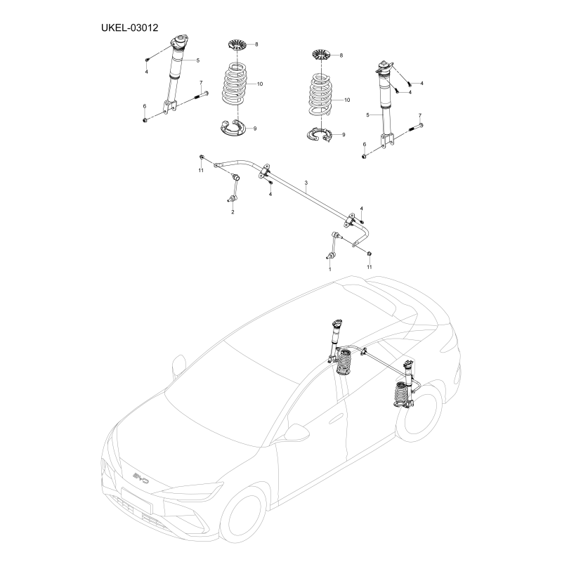 Barre stabilisatrice et amortisseur arrière BYD Sealion 7