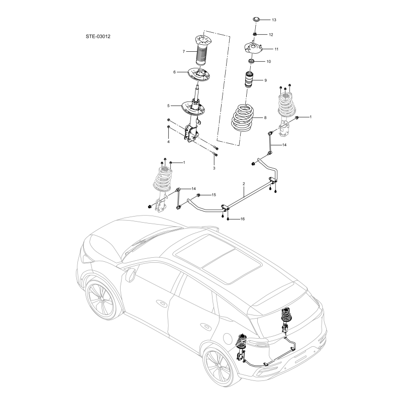 Barre stabilisatrice et amortisseur arrière BYD Tang